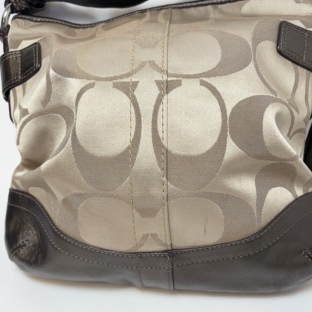 Coach Womens Brown Tan Sateen Signature Chain Duffle Convertible Crossbody Bag - Picture 10 of 15